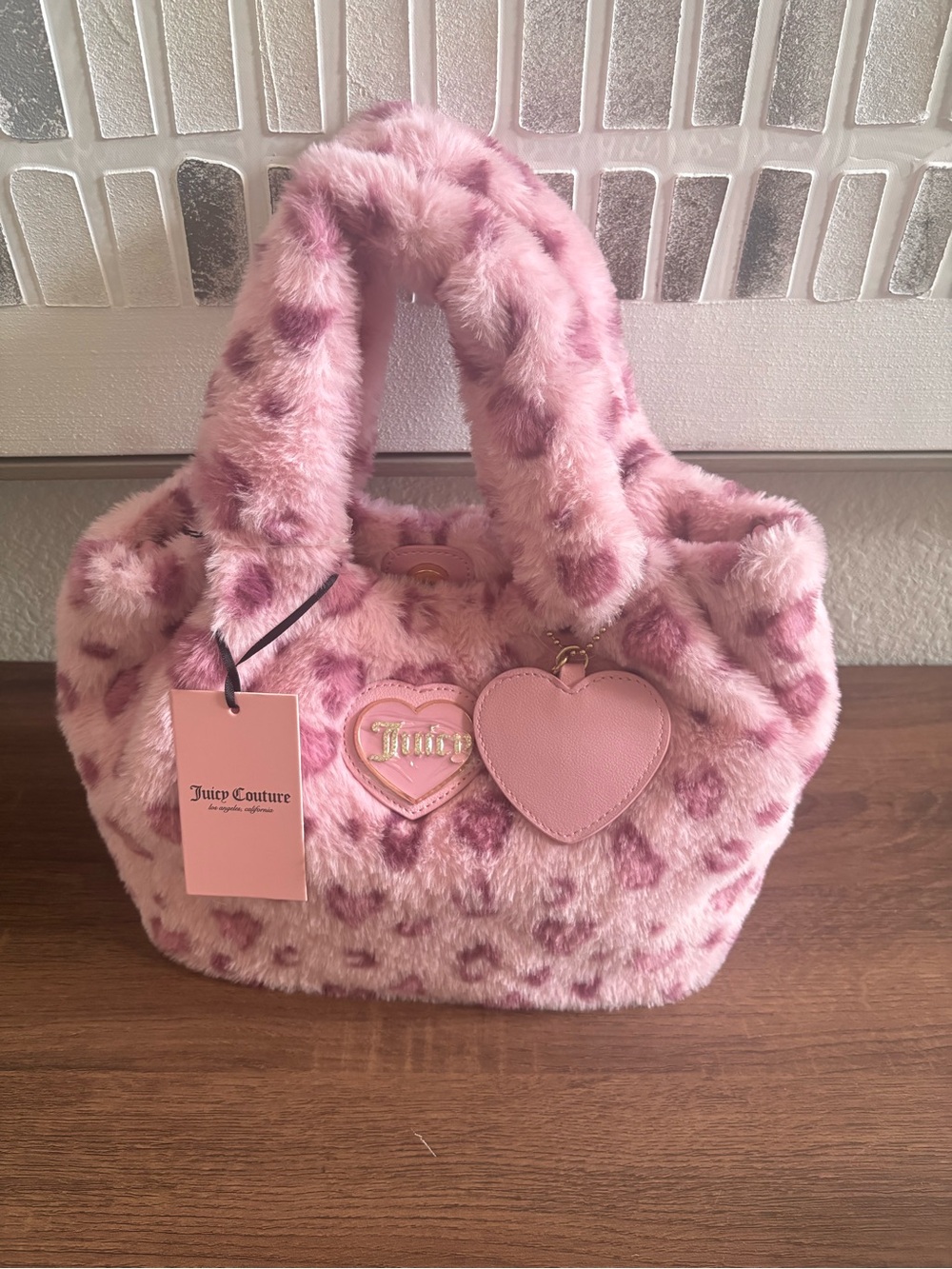 Juicy Couture Pink Faux Fur Heart Charm Tote